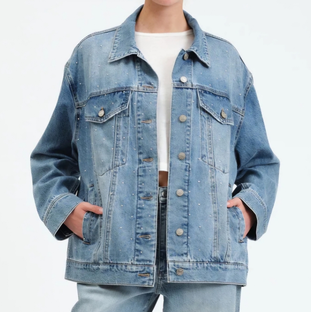NWT Daze Studded Front Oversized Jean Jacket